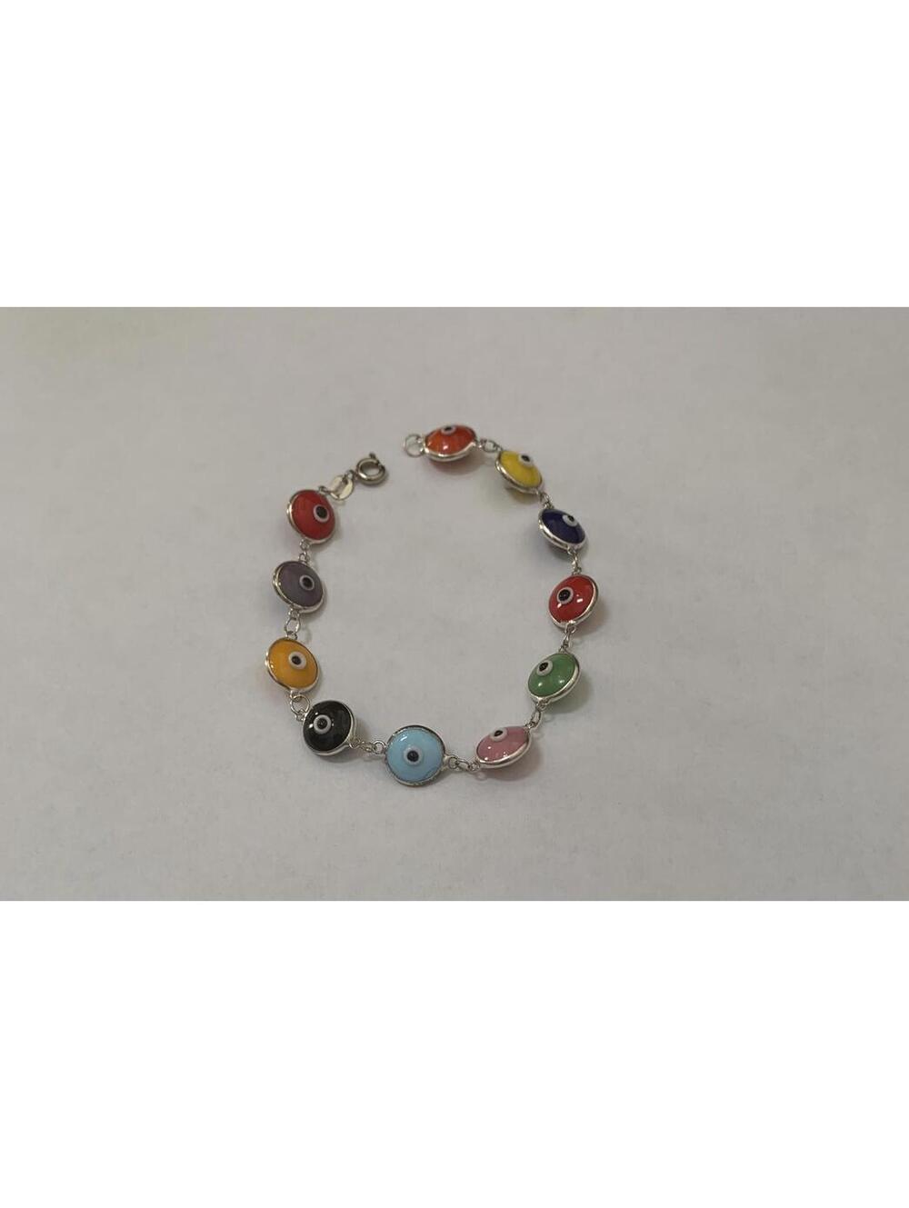 New 925 Sterling Silver Multi color Glass Evil Eye Beaded Good Luck Bracelet